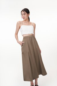 Lenne Satin Circle Skirt in Brown