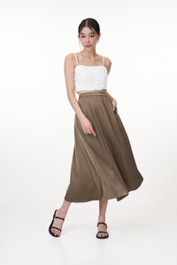 Lenne Satin Circle Skirt in Brown