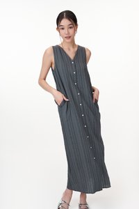 Nellie Textured Stripes Dress in Charcoal