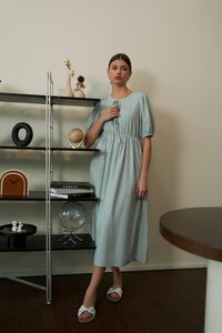 Susie Linen Ribbon Dress in Sky