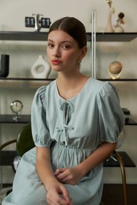 Susie Linen Ribbon Dress in Sky
