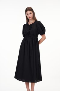 Susie Linen Ribbon Dress in Black
