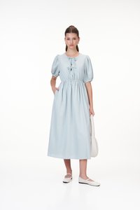 Susie Linen Ribbon Dress in Sky