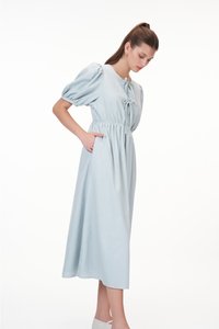 Susie Linen Ribbon Dress in Sky