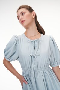 Susie Linen Ribbon Dress in Sky