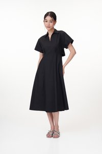Valerie Collared Midi Dress in Black