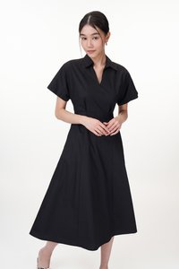 Valerie Collared Midi Dress in Black