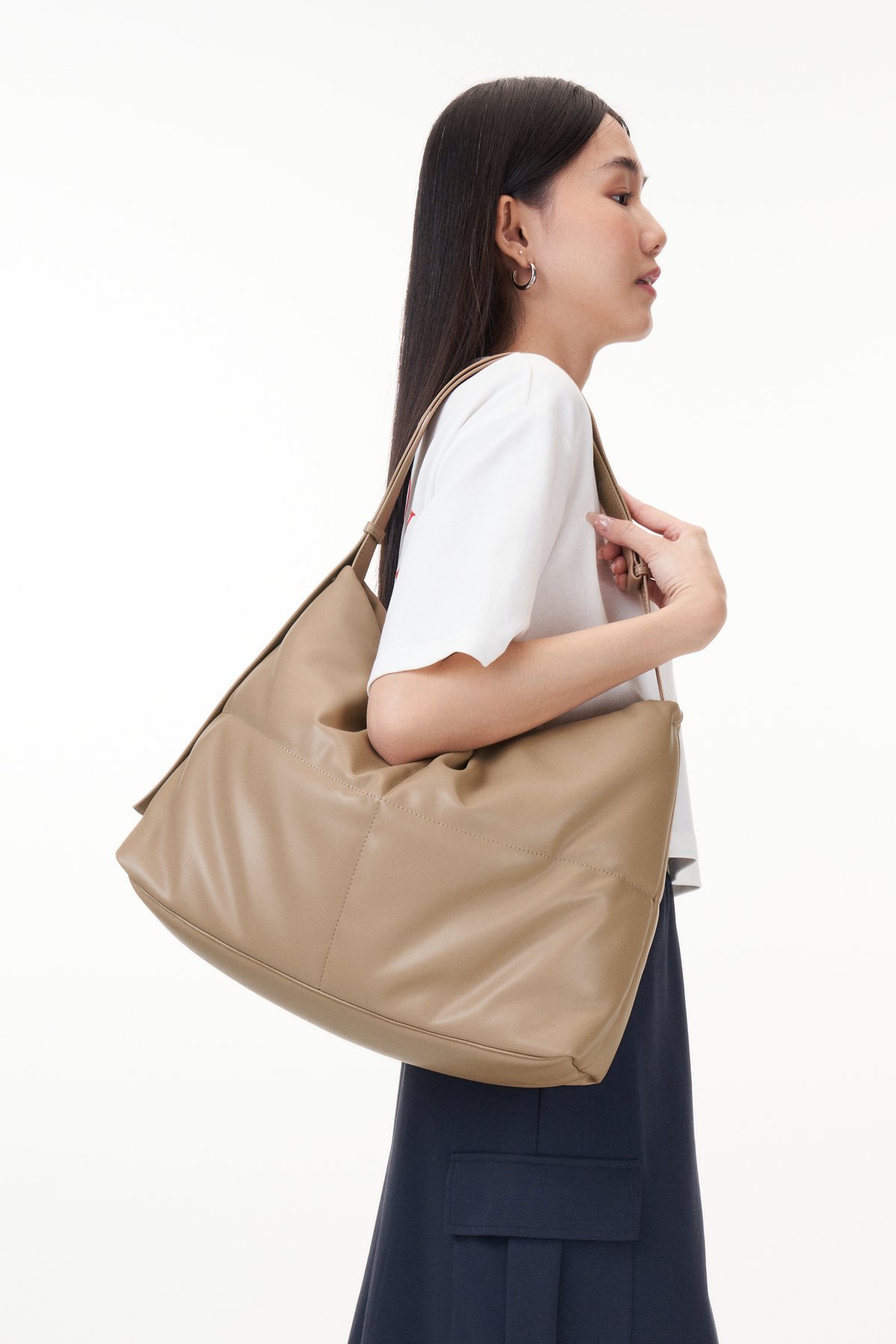 Cloud Vegan Leather Messenger Bag in Khaki