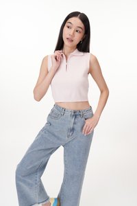 Tyler Zipped Knit Top in Light Pink