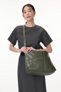 Cloud Vegan Leather Messenger Bag in Olive