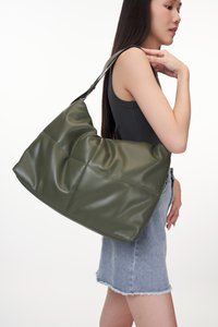 Cloud Vegan Leather Messenger Bag in Olive