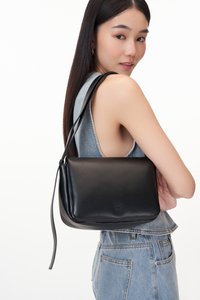 Cloud Vegan Leather Shoulder Bag in Black