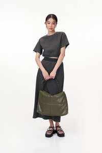 Ken Ribbed Waistband Midi Skirt in Charcoal
