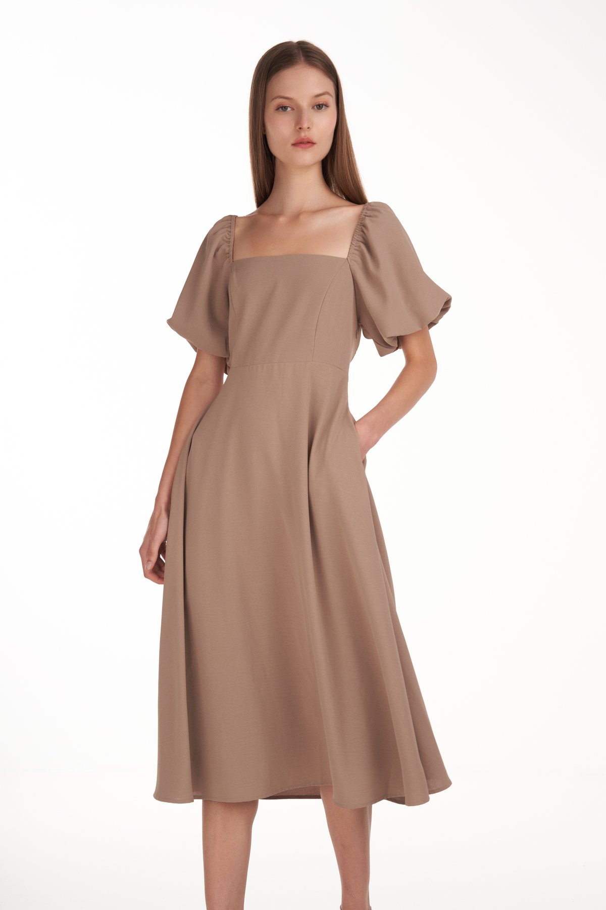 Corinne Midi Dress in Brown