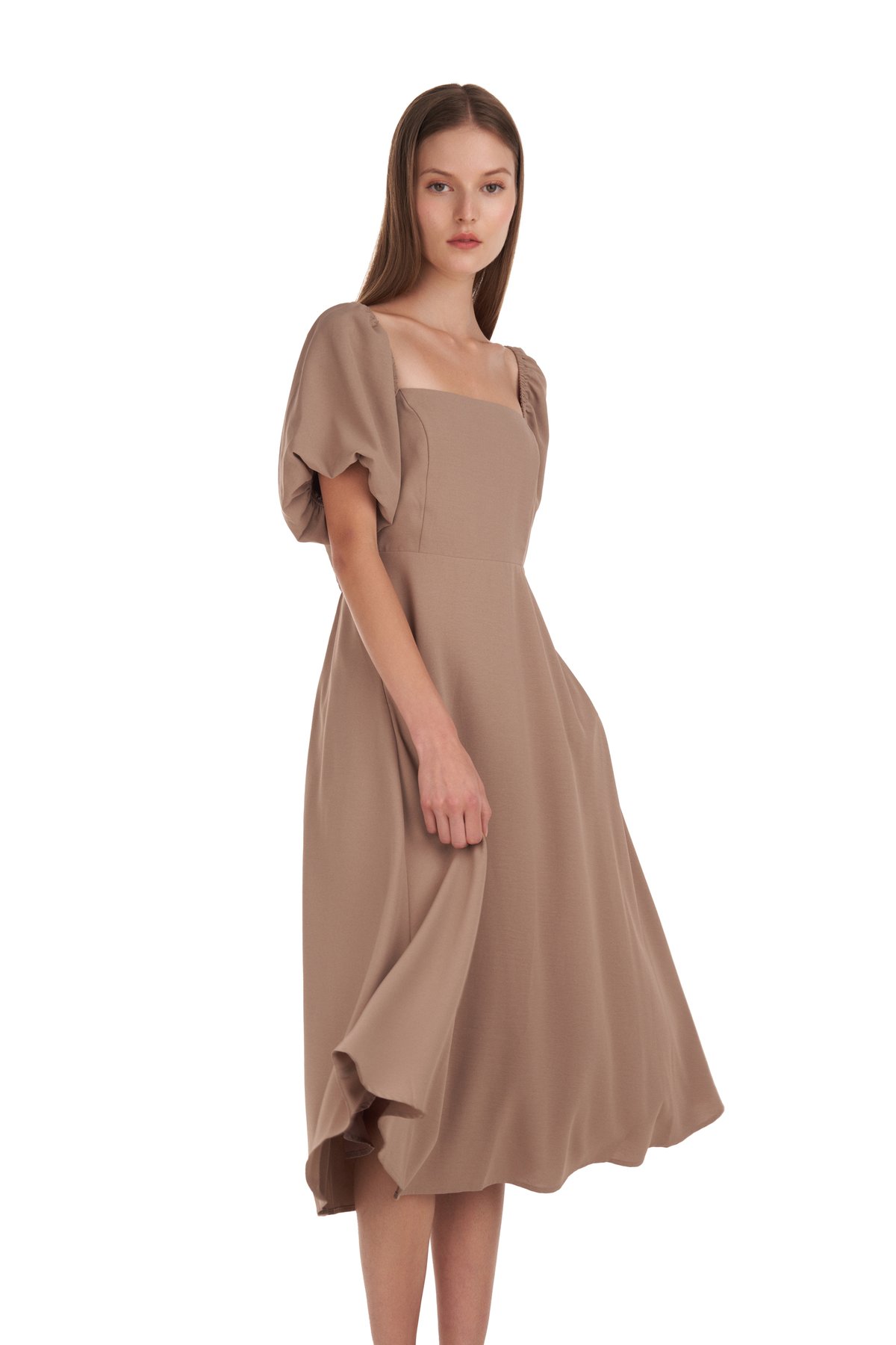 Corinne Midi Dress in Brown