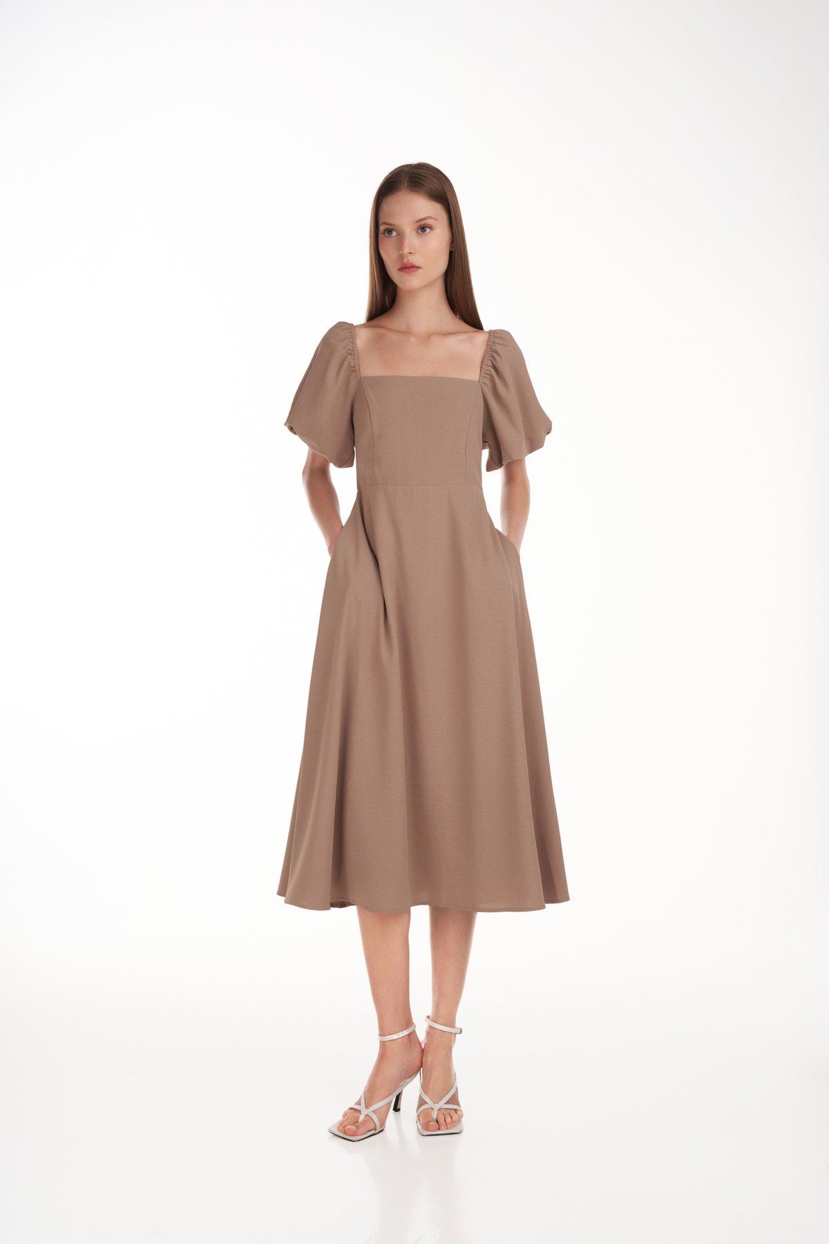 Corinne Midi Dress in Brown