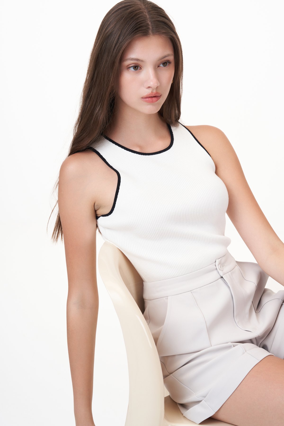 Adley Contrast Knit Top in White and Black