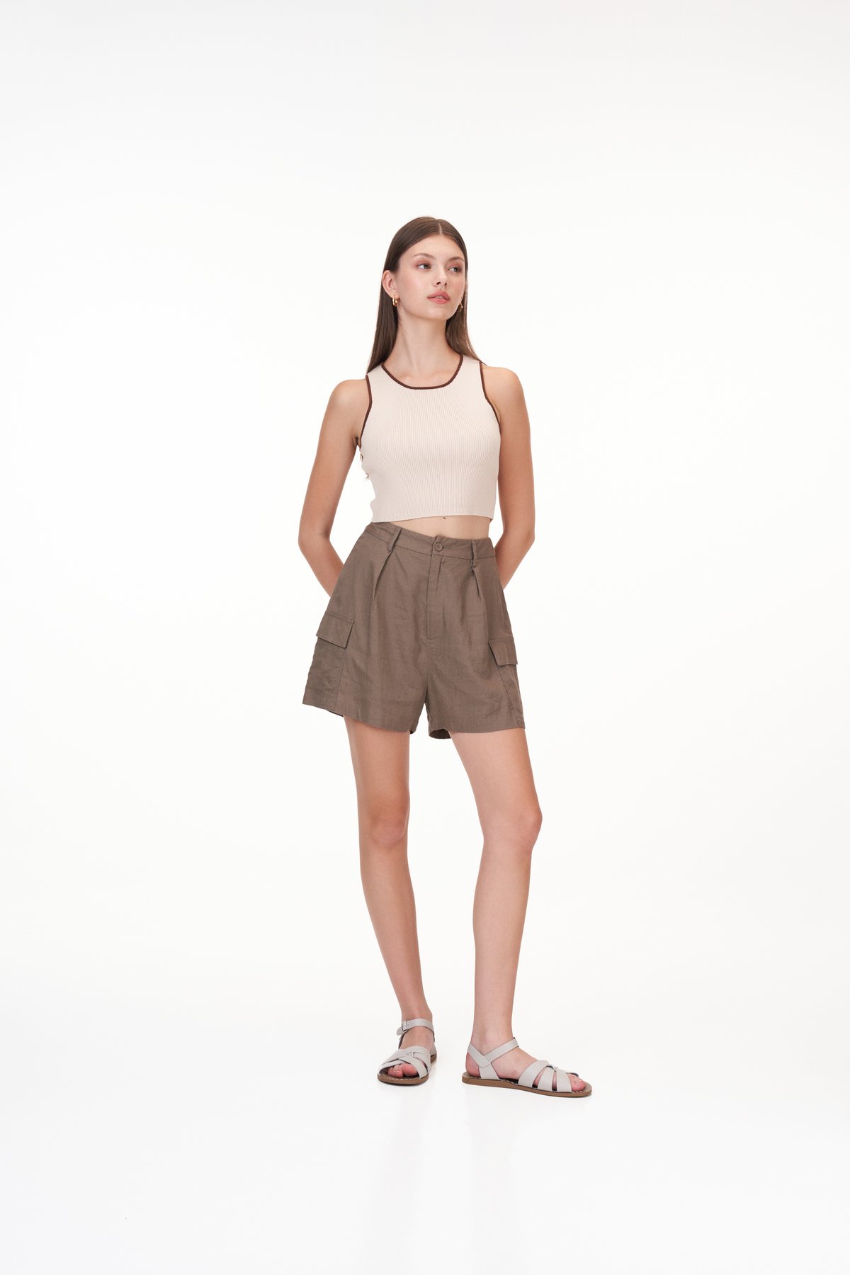 Adley Contrast Knit Top in Nude and Brown