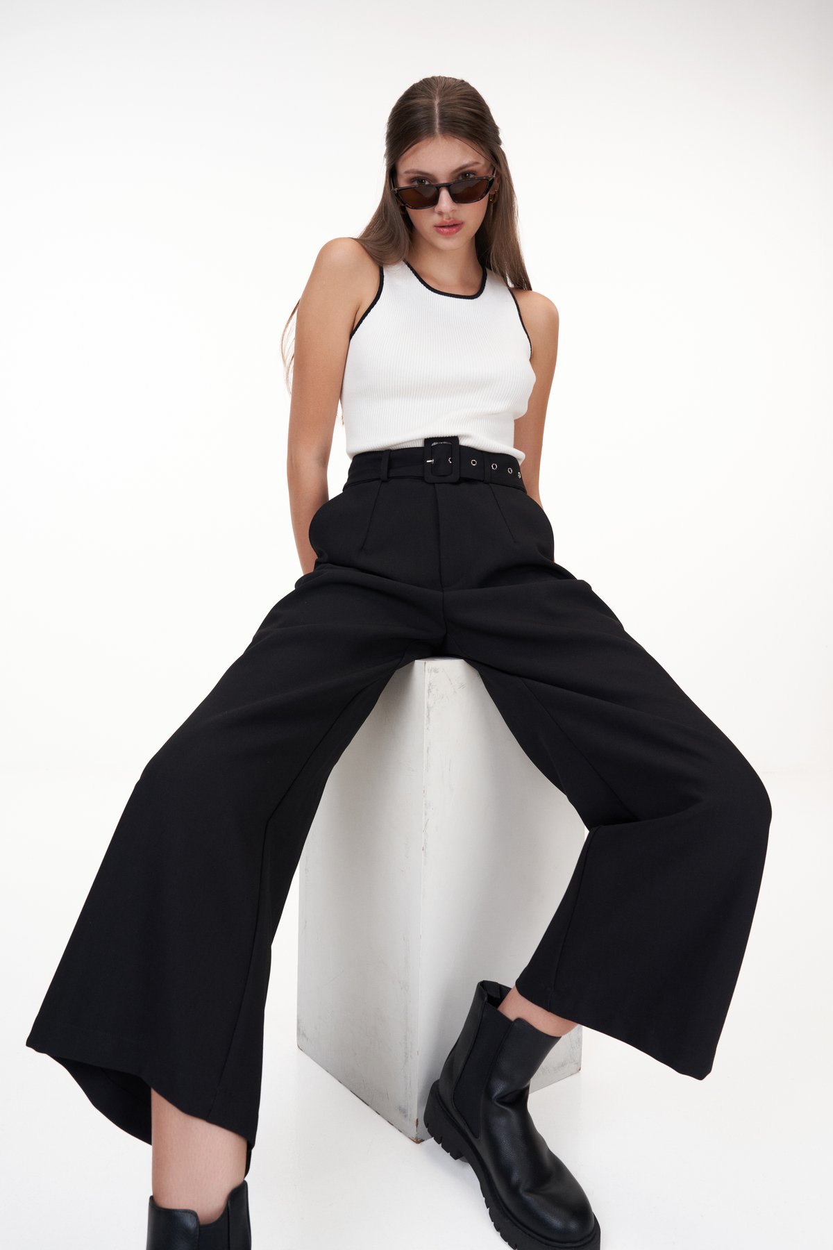 Rasha Belted Pants in Black