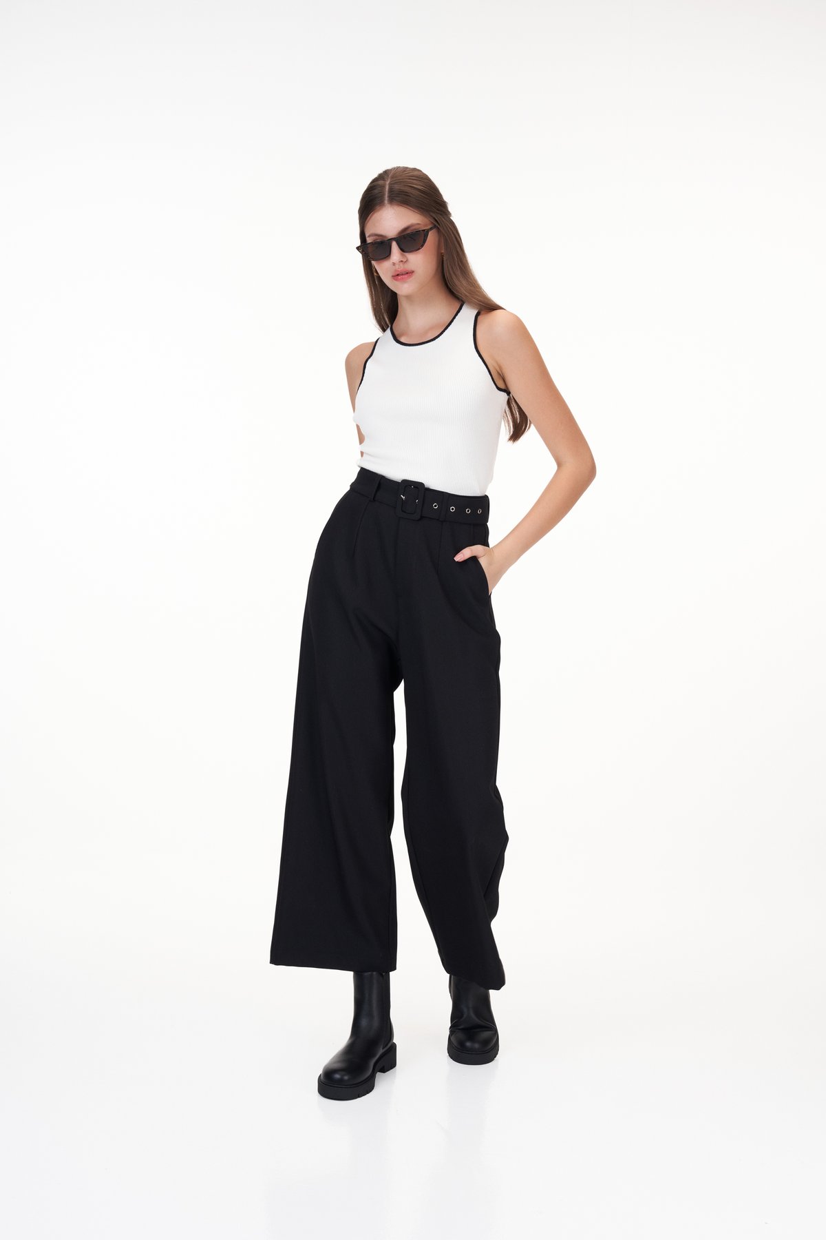 Rasha Belted Pants in Black