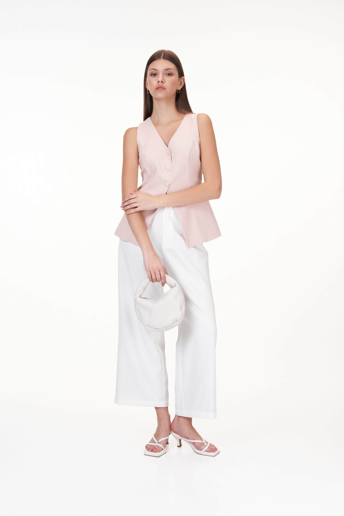 Polly Houndstooth Vest in Light Pink