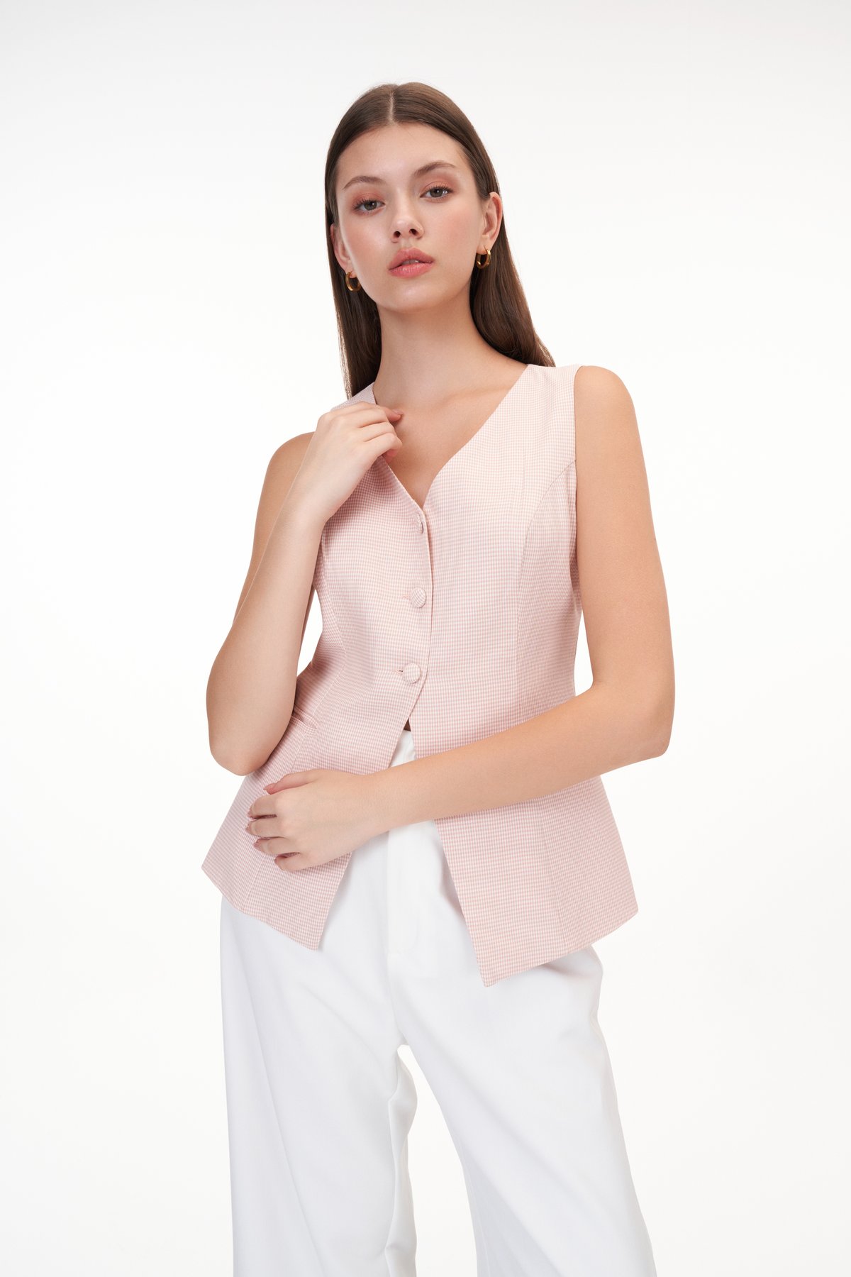 Polly Houndstooth Vest in Light Pink