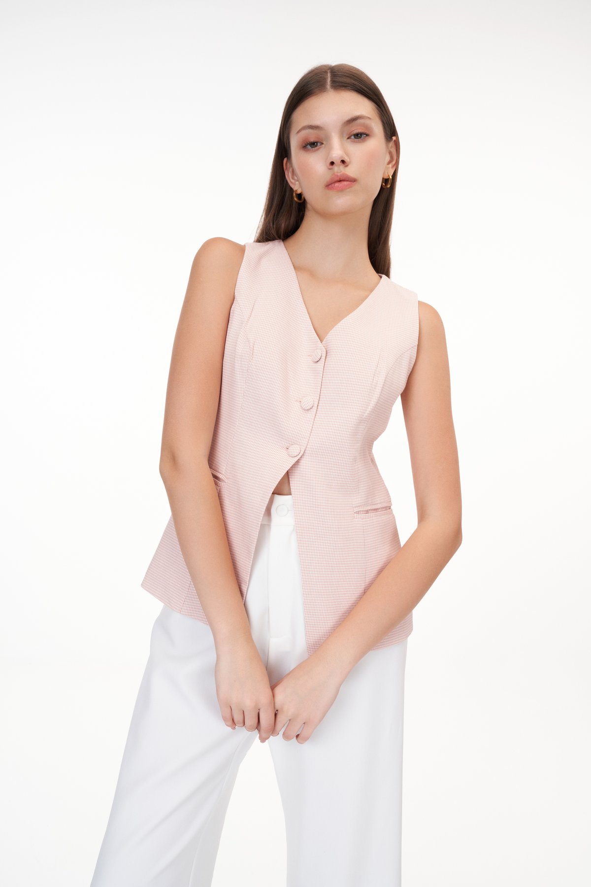 Polly Houndstooth Vest in Light Pink