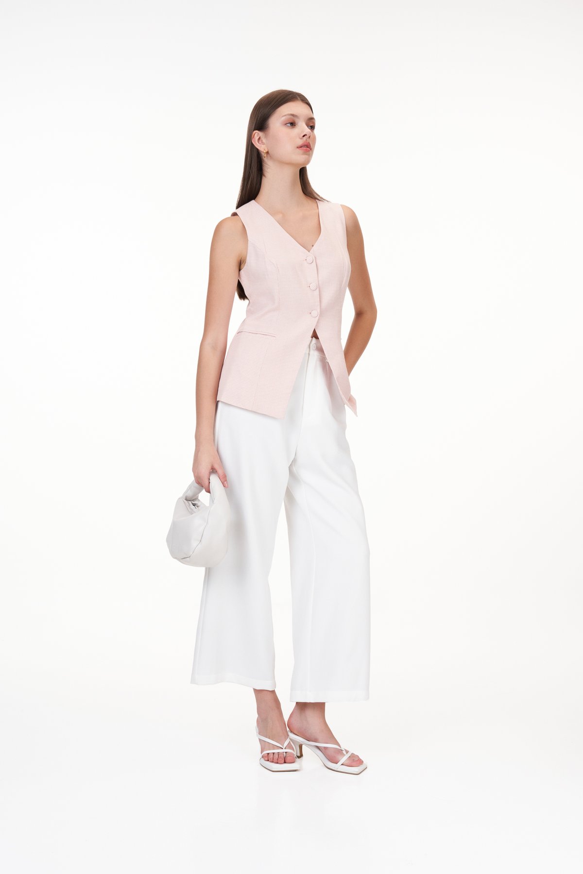 Polly Houndstooth Vest in Light Pink