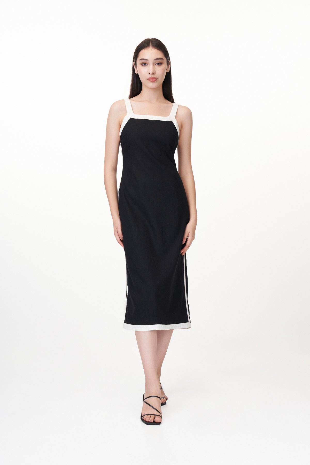 Kanda Contrast Trim Midi Dress in Black