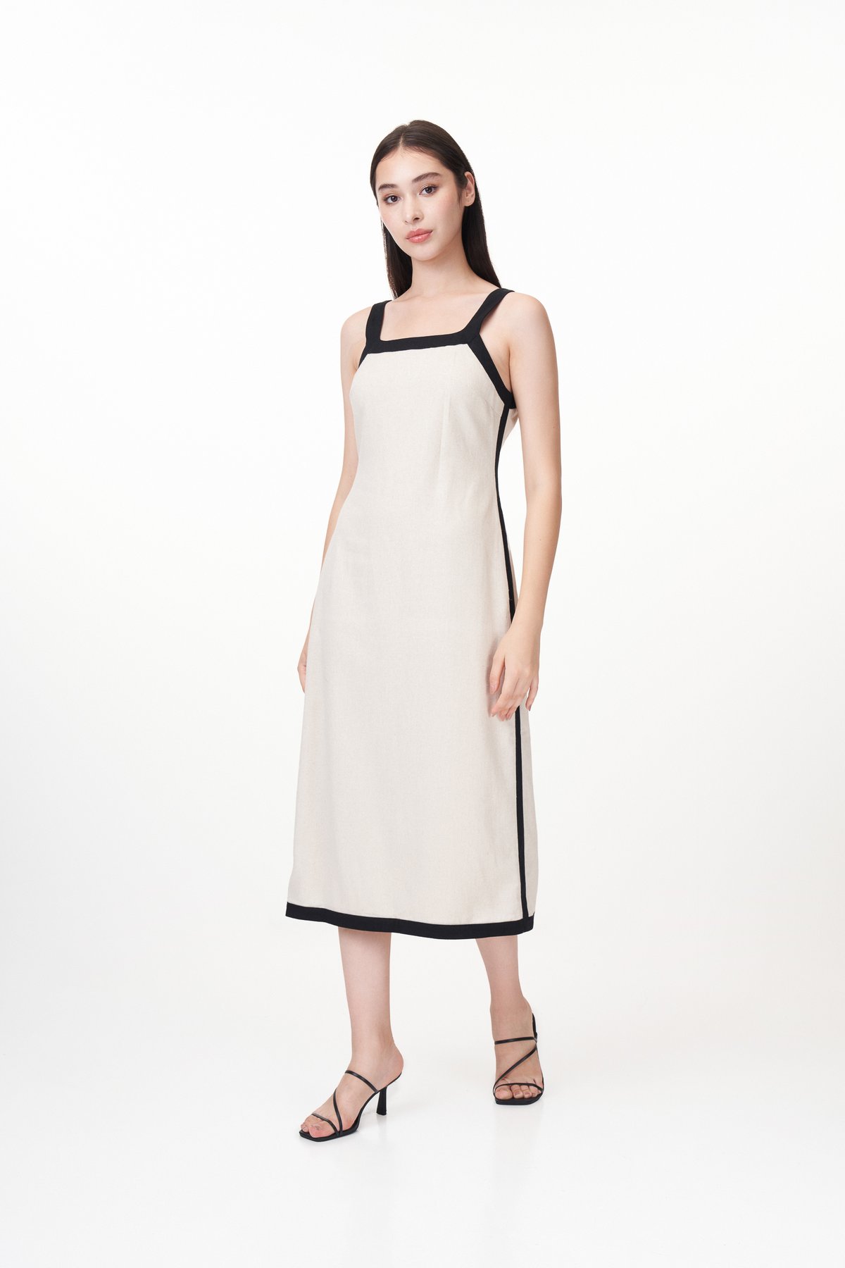 Kanda Contrast Trim Midi Dress in Oat