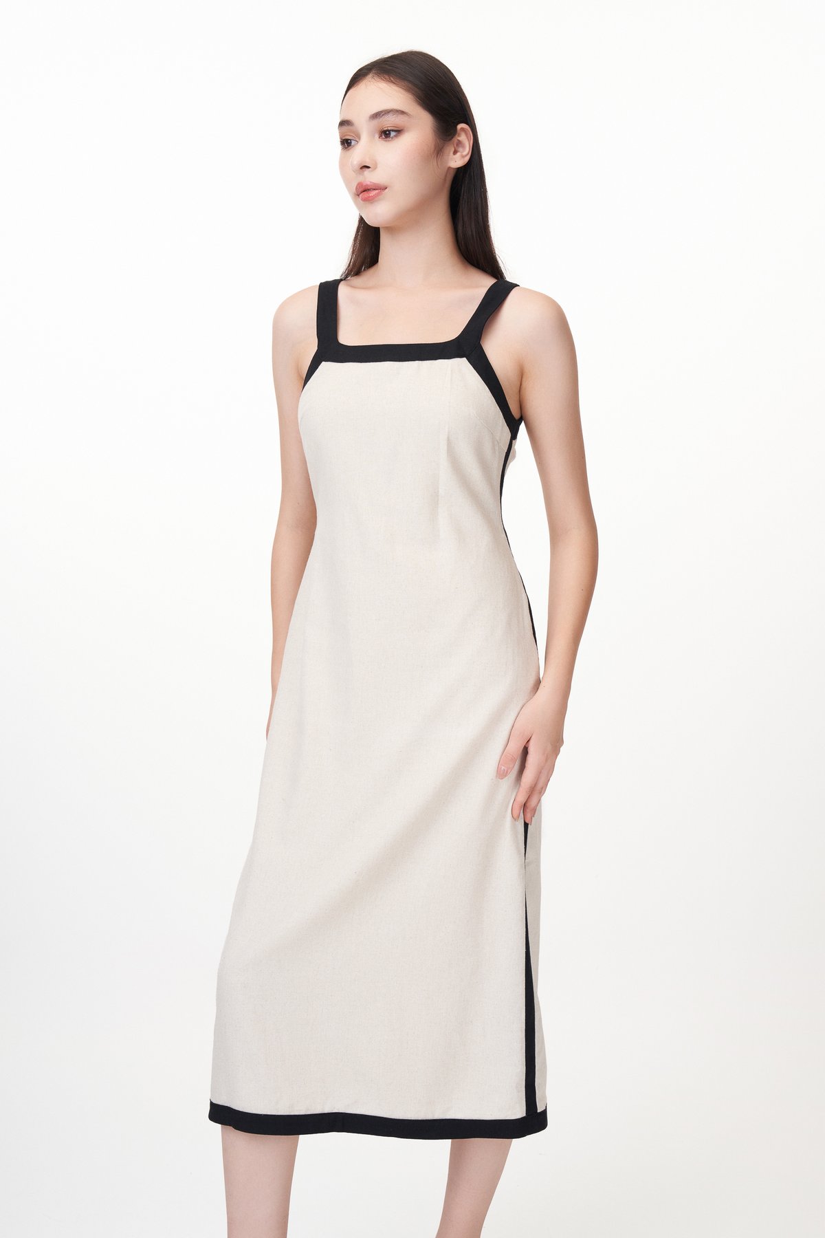 Kanda Contrast Trim Midi Dress in Oat
