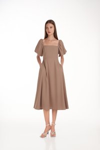 Corinne Midi Dress in Brown