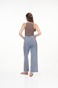 Adley Contrast Knit Top in Brown and Cream