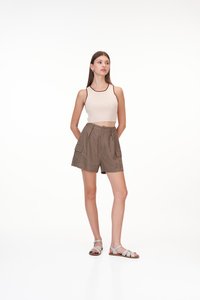 Adley Contrast Knit Top in Nude and Brown