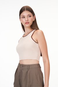Adley Contrast Knit Top in Nude and Brown