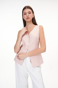 Polly Houndstooth Vest in Light Pink