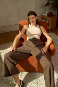 Adley Contrast Knit Top in Nude and Brown