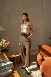 Adley Contrast Knit Top in Nude and Brown