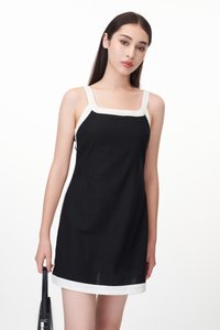 Kanda Contrast Trim Dress Romper in Black