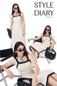 Kanda Contrast Trim Midi Dress in Oat