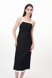 Kanda Contrast Trim Midi Dress in Black