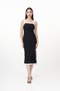 Kanda Contrast Trim Midi Dress in Black