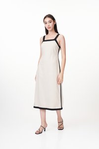 Kanda Contrast Trim Midi Dress in Oat