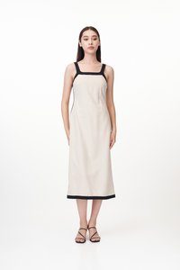 Kanda Contrast Trim Midi Dress in Oat
