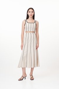 Khlole Contrast Trim Midi Skirt in Oat 