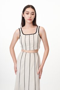 Khlole Contrast Trim Top in Oat 