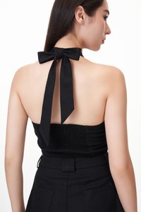 Kristen Linen Padded Halter Top in Black