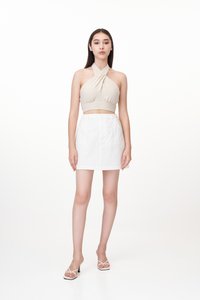 Kristen Linen Padded Halter Top in Oat