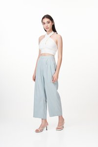 Kristen Linen Padded Halter Top in White