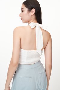 Kristen Linen Padded Halter Top in White